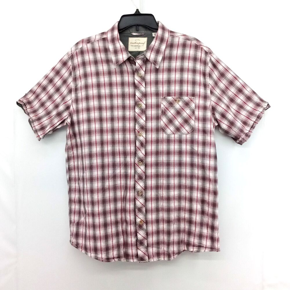 Weatherproof Shirt Men Size XL Red Plaid Short Sleeve Pocket Casual Button Up